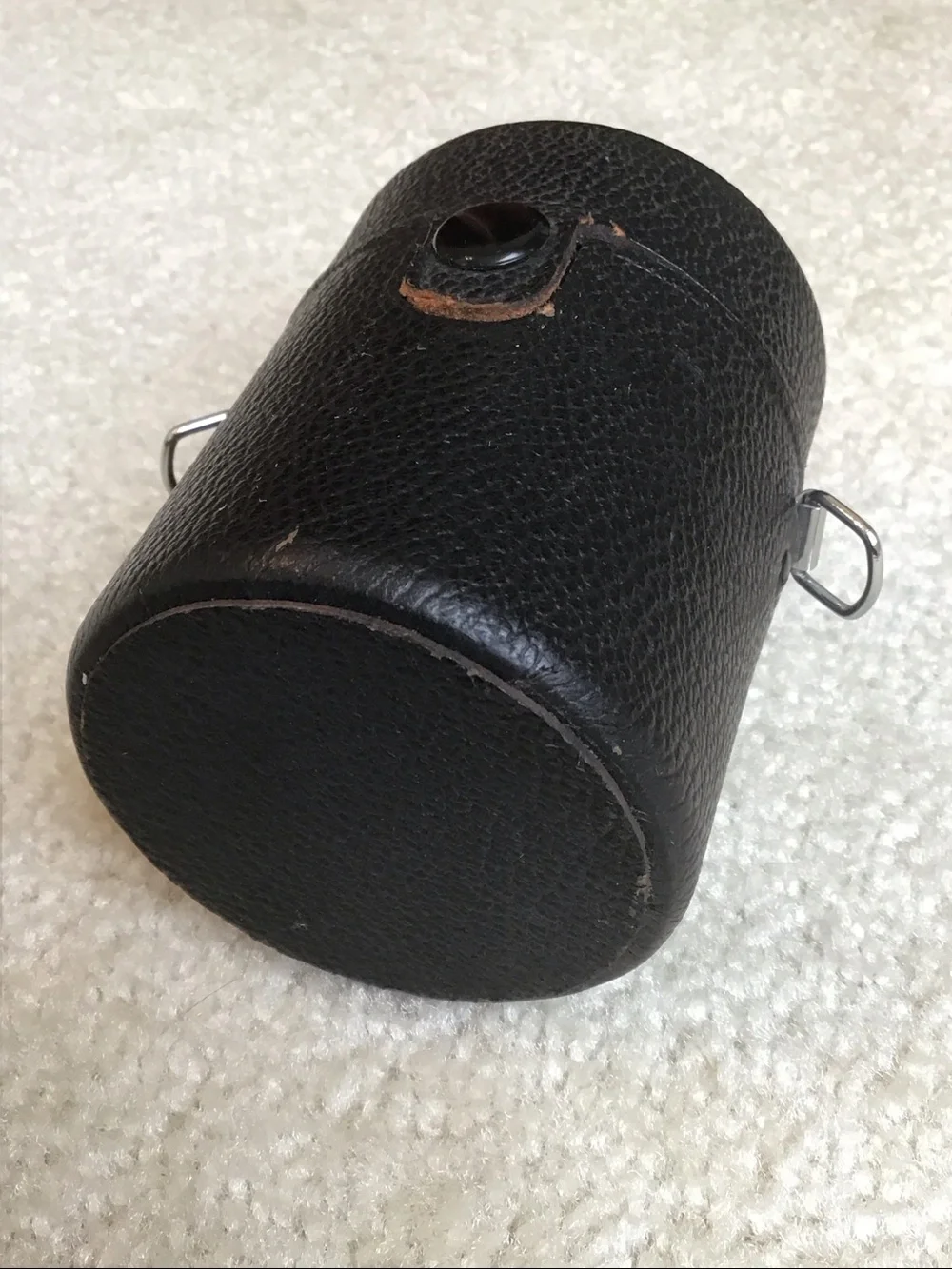 Vintage Takumar Black Textured Leather Lens Case, 3 1/2” tall x 2 3/4” wide